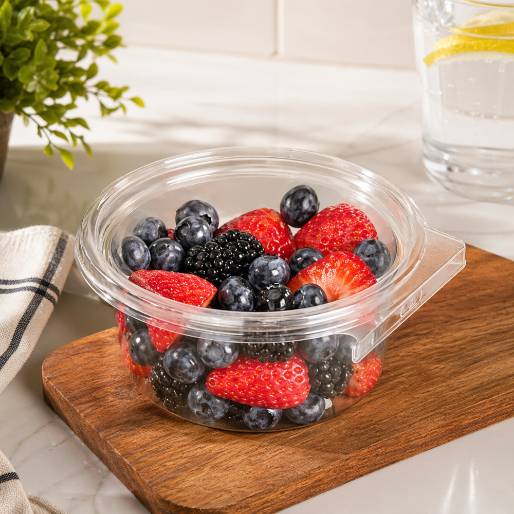 Safe-T-Fresh 12 oz. Tamper Evident Hinged Round Deli Tub - Case of 320 - #TS4012R
