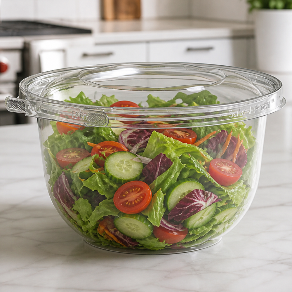 Safe-T-Fresh 48 oz. Tamper Evident & Resistant Deep Clamshell Bowl - Case of 138 - #TS48RDP