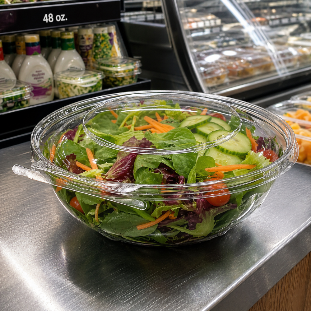Safe-T-Fresh 48 oz. Tamper Evident Round Deli Bowl - Case of 100 - #TS48RN