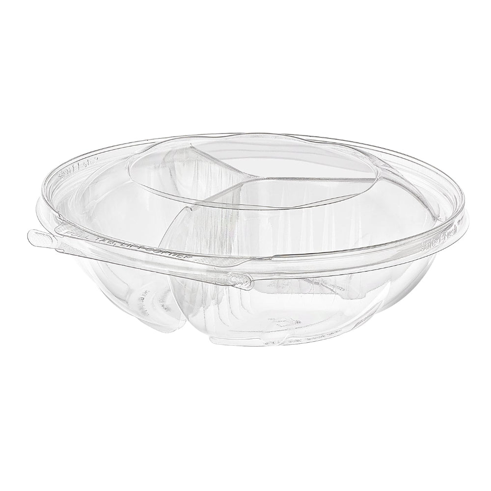 Safe-T-Fresh 52 oz. Tamper Evident 3-Compartment Clamshell Container - Case of 100 - #TS52R3N