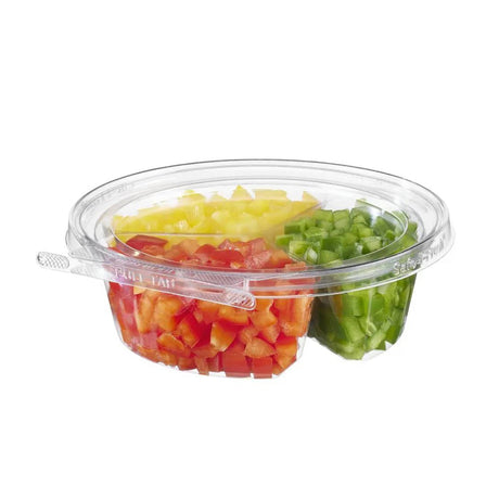 Safe-T-Fresh 7" Round Tamper Evident & Tamper Resistant 3 Compartment Clamshell Tub, 20 oz. - Case of 168 - #TS7020C3 Inline Plastics