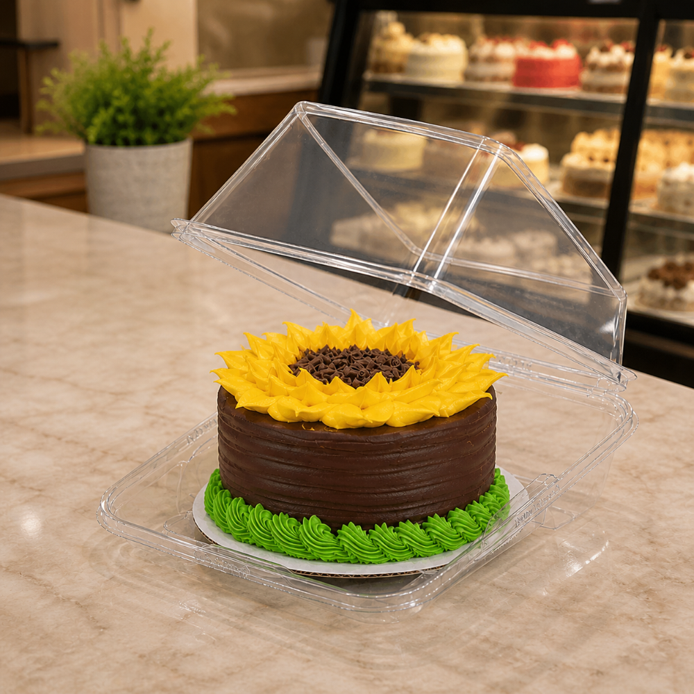 Safe-T-Fresh 7" Tamper Evident Plastic Hinged Cake Container - Case of 44 - #TSCKB07D