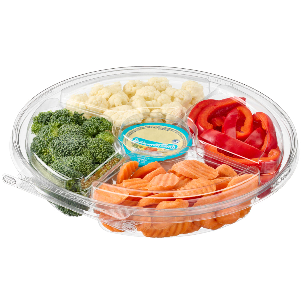 Safe-T-Fresh 54 oz. Tamper Evident 5-Compartment Hinged Veggie Platter - Case of 64 - #TSPL054C5