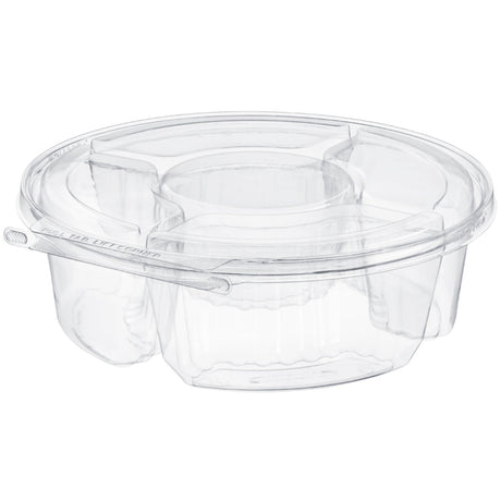 Safe-T-Fresh 104 oz. Tamper Evident 5-Compartment Round Snack Platter - Case of 52 - #TSPL104C5