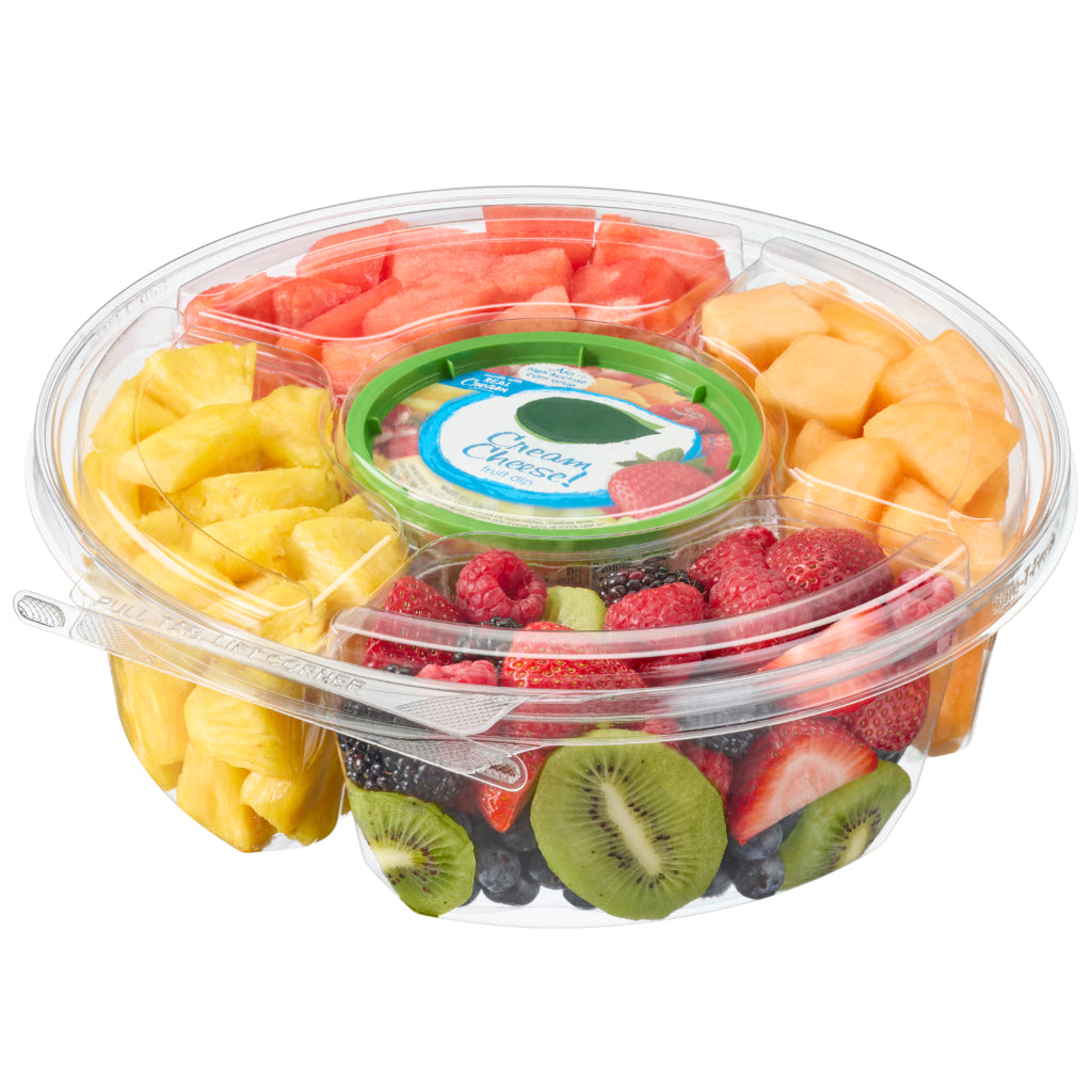 Safe-T-Fresh 104 oz. Tamper Evident 5-Compartment Round Snack Platter - Case of 52 - #TSPL104C5