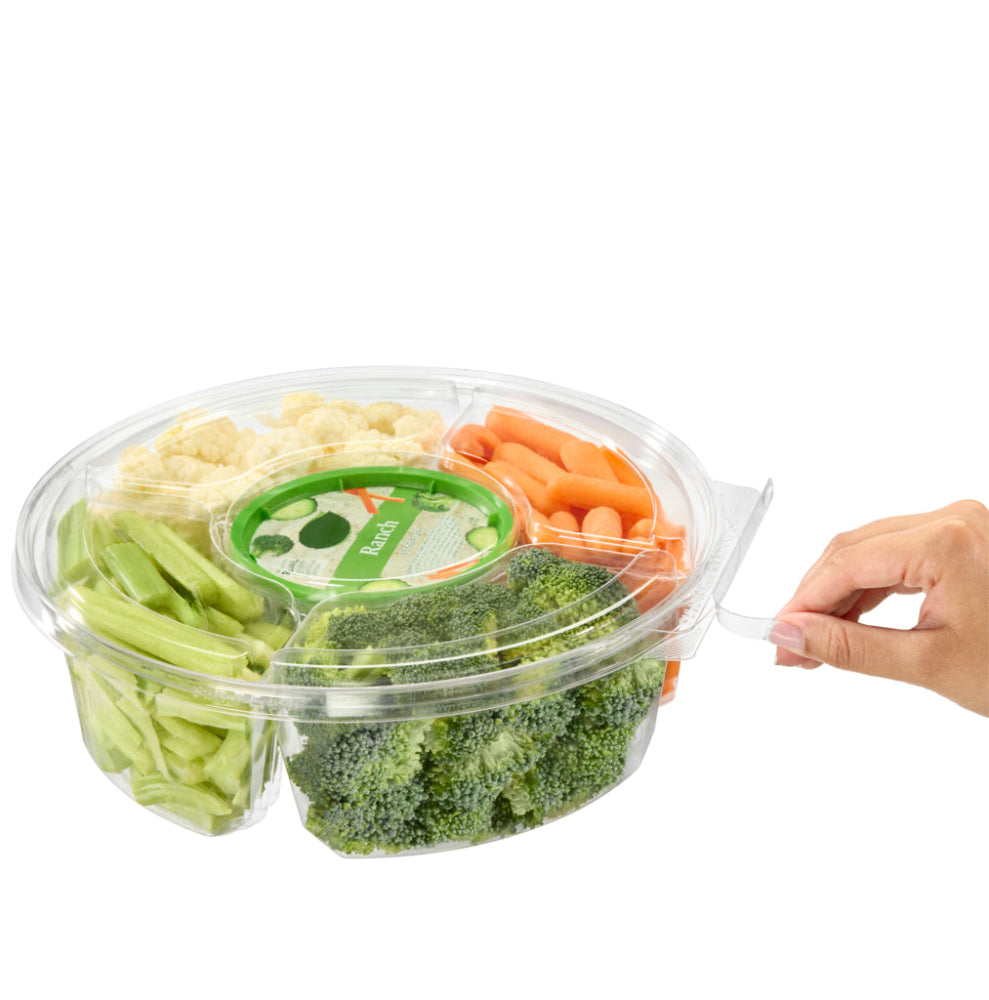 Safe-T-Fresh 104 oz. Tamper Evident 5-Compartment Round Snack Platter - Case of 52 - #TSPL104C5
