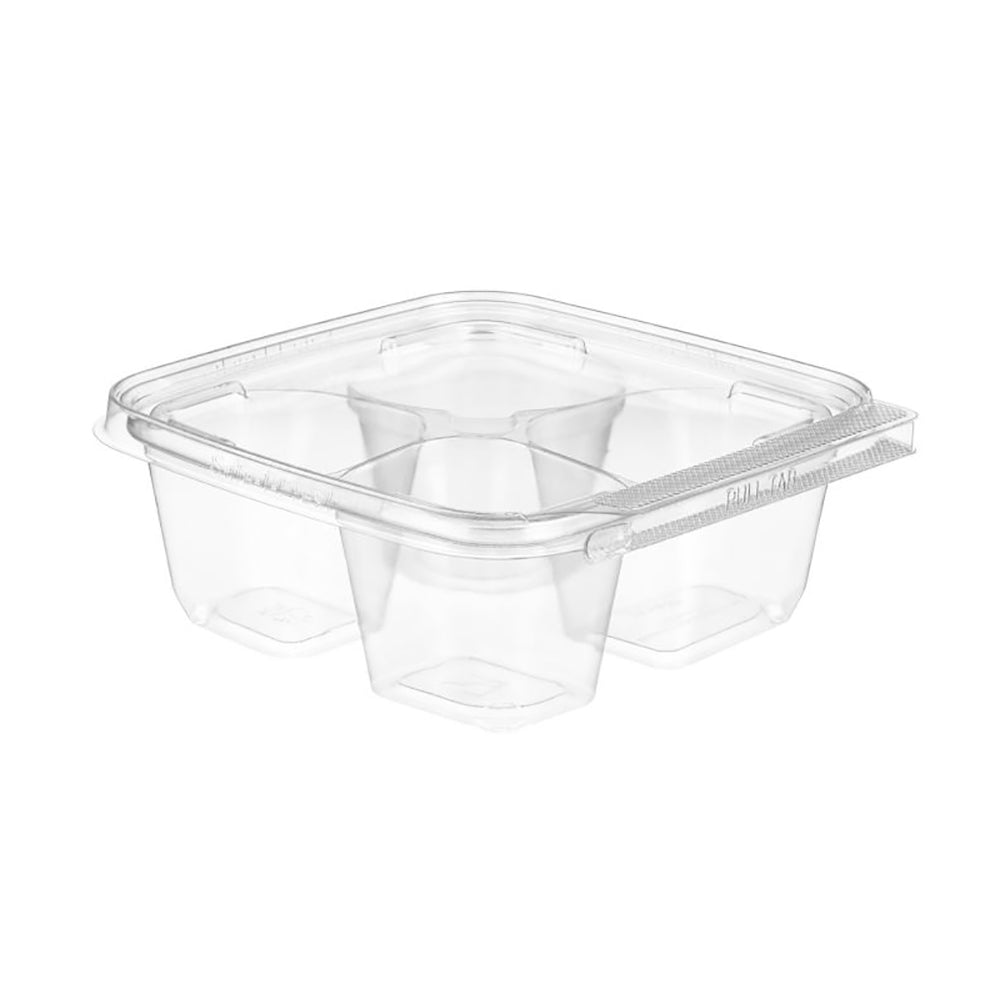 Inline Plastics Safe-T-Fresh 6x6 Tamper Evident & Tamper Resistant 4 Compartment Clamshell - Case of 252 - #TSSB3R