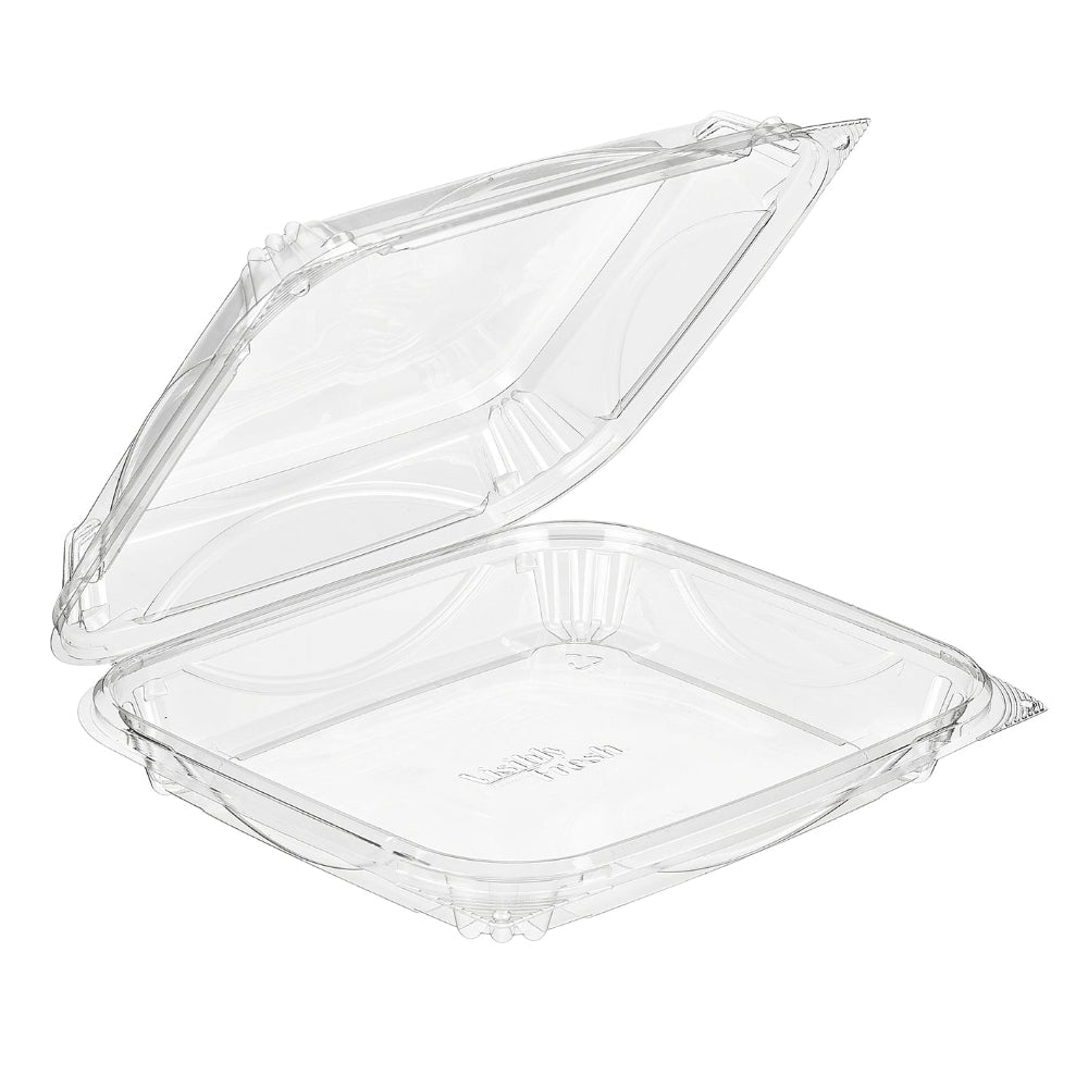 VisiblyFresh 8 x 7 Square Hinged Plastic Bakery Container with Low Dome Lid - Case of 110 - #VF8092