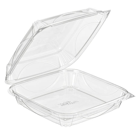 VisiblyFresh 8 x 8 Square Plastic Hinged Deli Container - Case of 100 - #VF8100