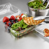 VisiblyFresh 9 x 9 Square 3-Compartment Plastic Hinged Deli Container - Case of 100 - #VF8109