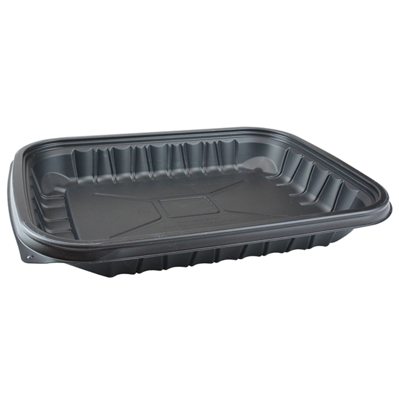 12" x 9" Entrée2Go 48 oz. PP Plastic Black Container - Case of 200 - #YCNB12X94800