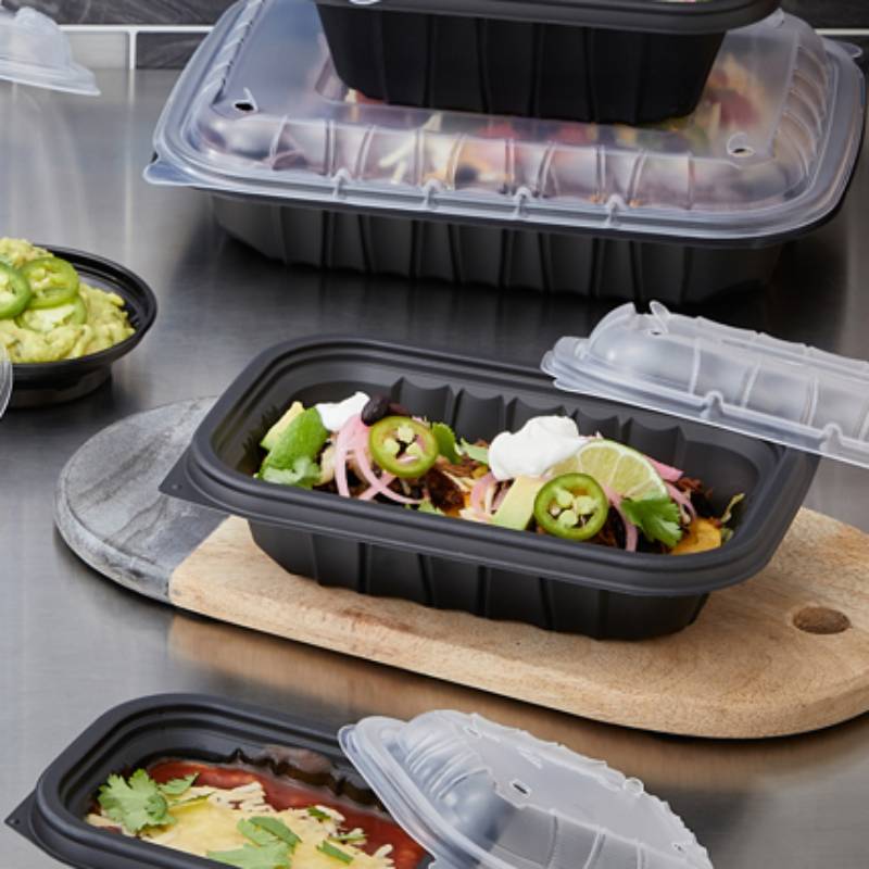 9" x 6" Entrée2Go 32 oz. Black MFPP Container - Case of 300 - #YCNB9X632000