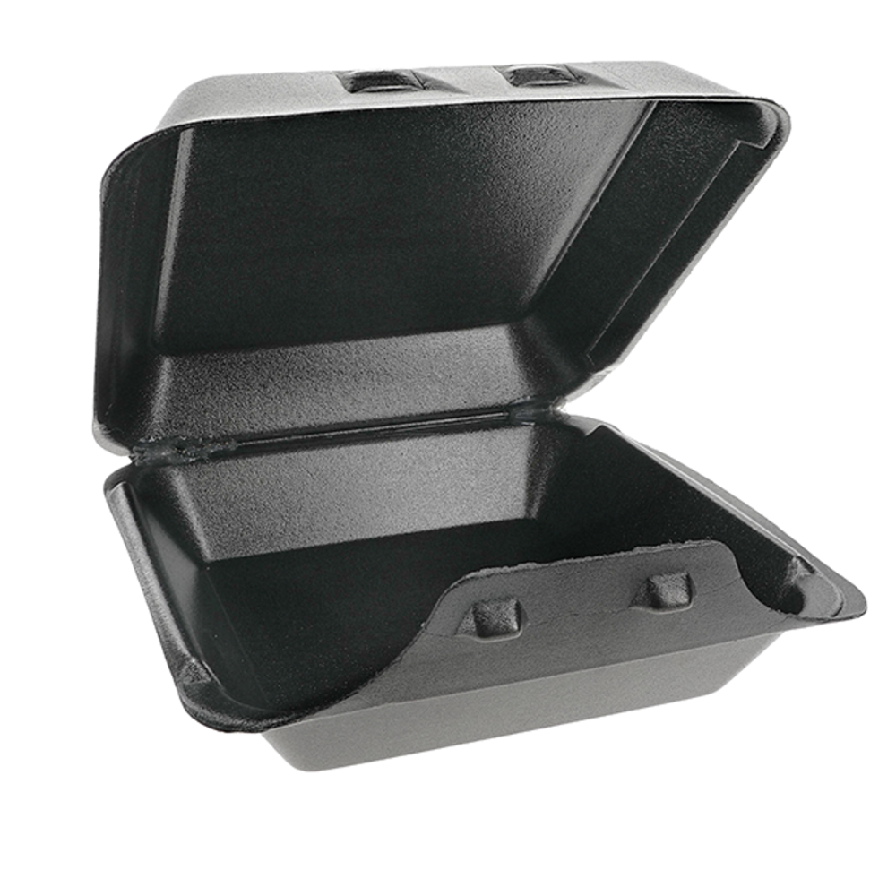 9 x 9.5 x 3.3" PS Foam SmartLock Hinged Lid Container - Case of 150 - #YHLB09010000