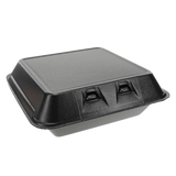 9 x 9.5" PS Foam SmartLock 3-Compartment Hinged Lid Container - Case of 150 - #YHLB09030000
