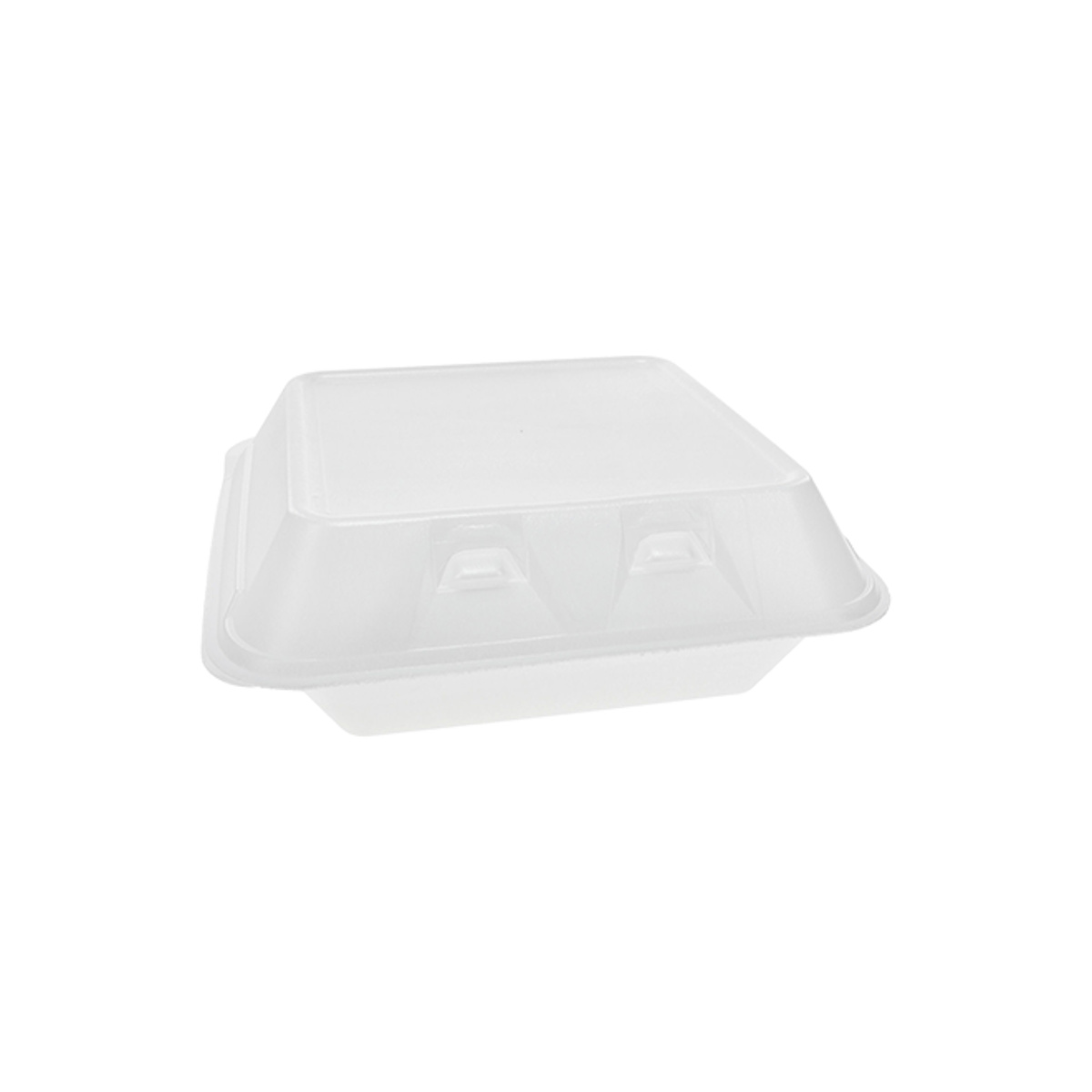8" x 8" PS Foam SmartLock White 3-Compartment Hinged Takeout Container - Case of 150 - #YHLW08030000