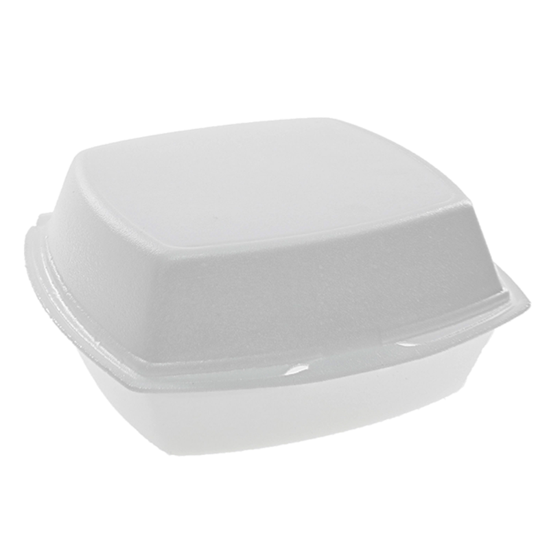 6 x 6 x 3" PS Foam White Hinged Takeout Container - Case of 500 - #YTH100800000