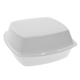 6 x 6 x 3" PS Foam White Hinged Takeout Container - Case of 500 - #YTH100800000