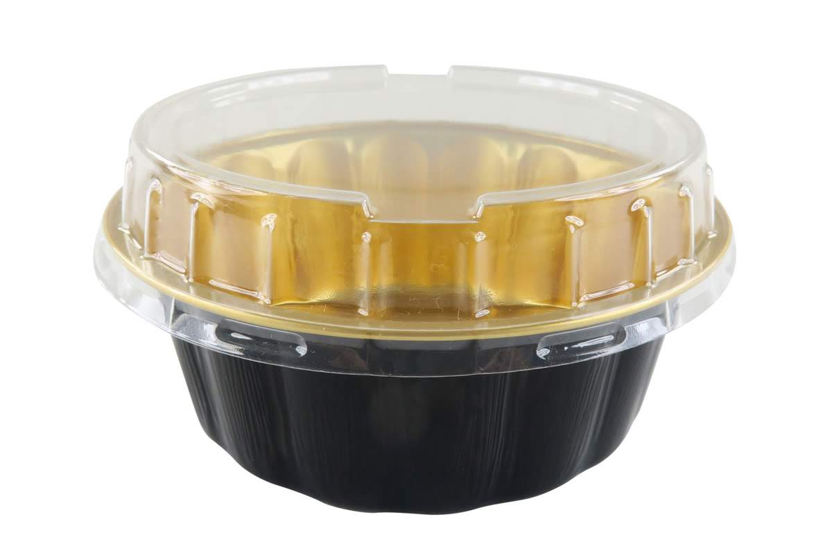 8 oz. Round Colored Disposable Foil Pan with Snap-on Plastic Lid - Case of 1000 - #A8P