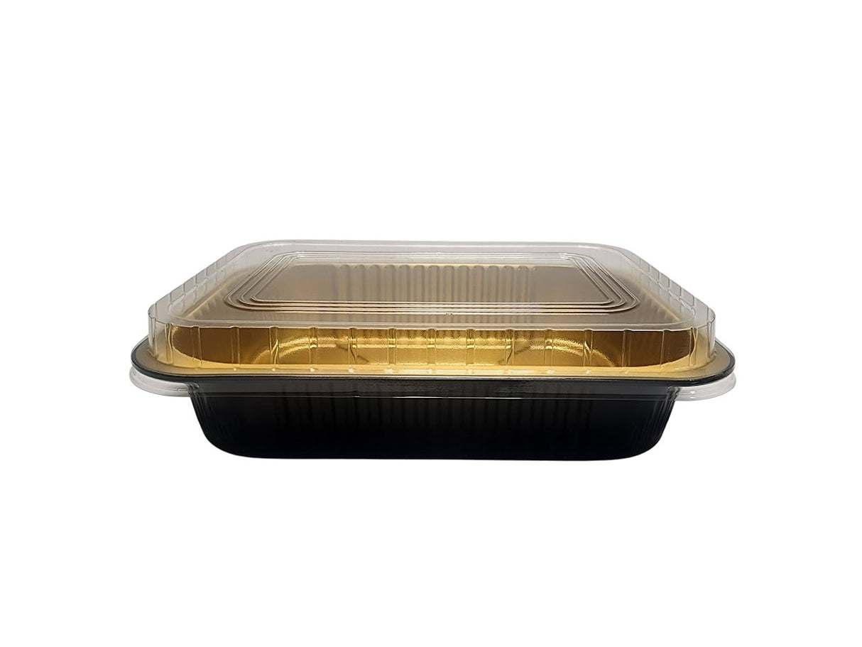 Bandeja para platos principales de aluminio resistente de 11" x 7" con tapa a presión - Caja de 200 #A71P