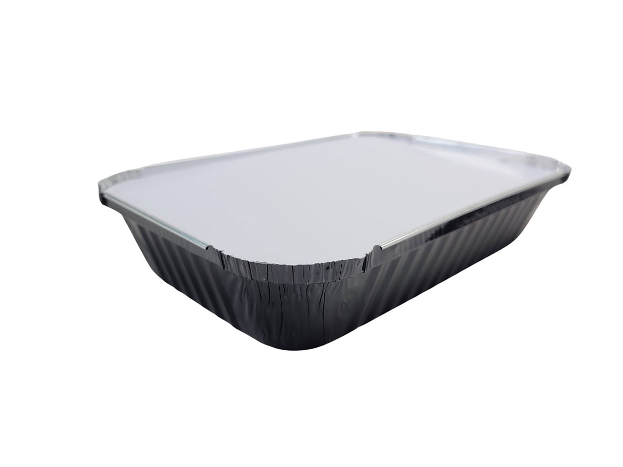 Bandeja rectangular de aluminio de color poco profunda de 1½ lb con tapa de cartón - Caja de 1000 - N.º 6417L