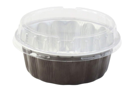 Bandeja de aluminio desechable redonda de 8 oz con tapa de plástico a presión (caja de 1000) #A8P