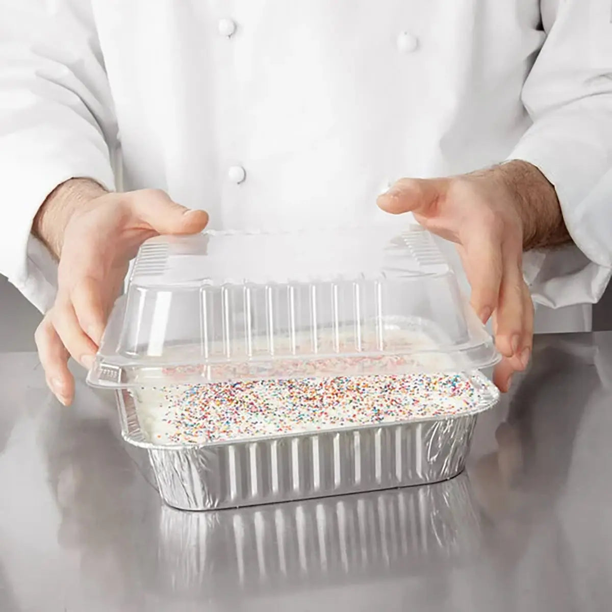 9" Square Foil Cake Pan with Plastic Dome Lid - Case of 500 - #1100P