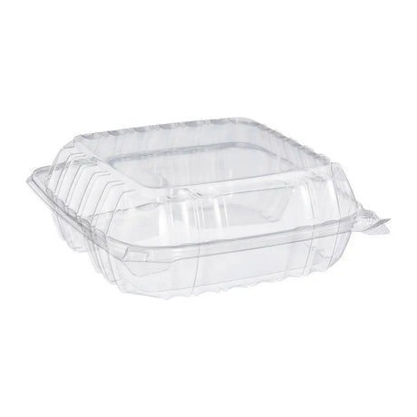 Contenedor transparente con bisagras para llevar de 3 compartimentos de polipropileno de 9 x 9 x 3 pulgadas (caja de 150)