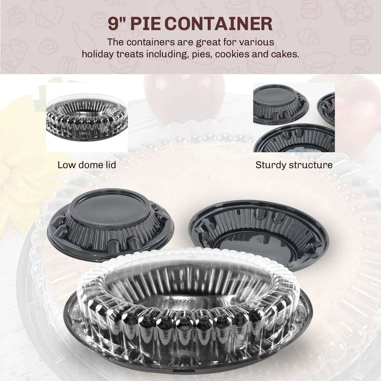 Contenedor para tarta de 9" con tapa de cúpula baja - Caja de 160 - N.º WJ40