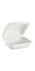 Contenedor de comida para llevar con bisagras de 1 compartimento MFPP de 8 x 8 x 3, color blanco (caja de 200)