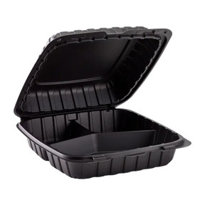 9 x 9 x 3 MFPP 3 Compartment Hinged Take Out Container - Black - Case of 150 D & W Fine pack