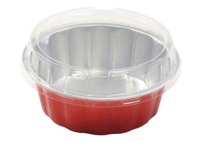 8 oz. Round Colored Disposable Foil Pan with Snap-on Plastic Lid - Case of 1000 - #A8P KitchenDance